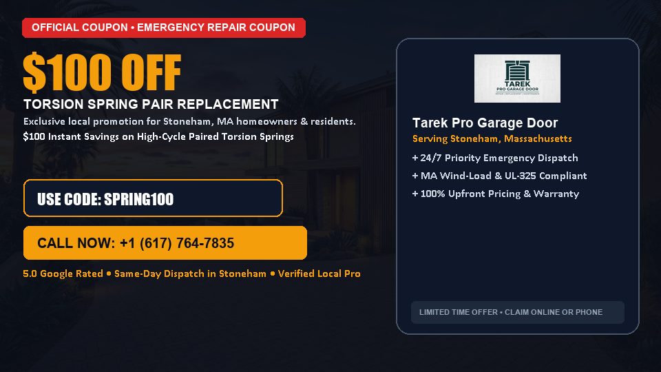 Tarek Pro Garage Door $100 OFF Dual Torsion Spring Replacement in Stoneham, MA